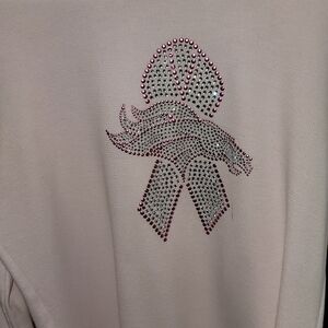 Denver Broncos Pink Long Sleeve Tee with Rhinestone Beast Cancer Awareness Ribbo